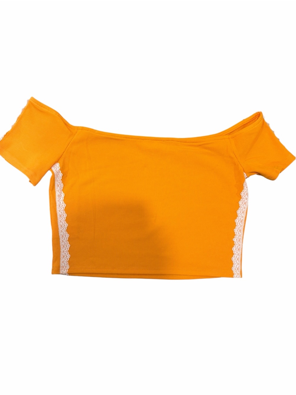 Le Lis Orange Off-Shoulder Lace-Trim Crop Top